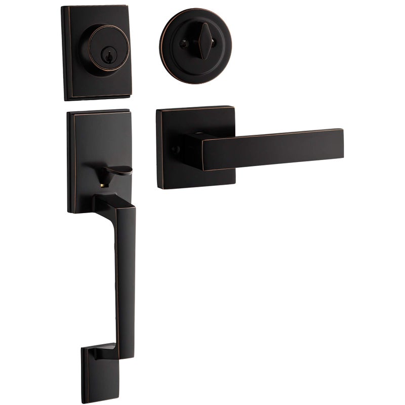 Berlin Modisch Single Cylinder HandleSet with Lever Door Handle (for Entrance and Front Door) Reversible for Right and Left Handed and a Single Cylinder deadbolt Handle Set Oil Rubbed Bronze Finish - Image 1